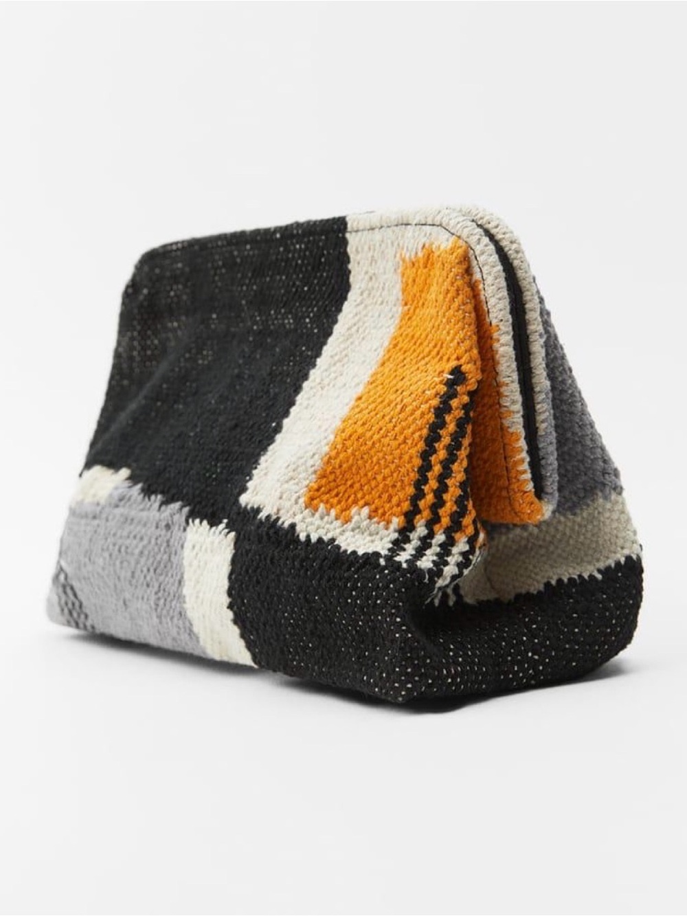 Zara Woven Colorblock Clutch - Black, Gray, Cream & Orange